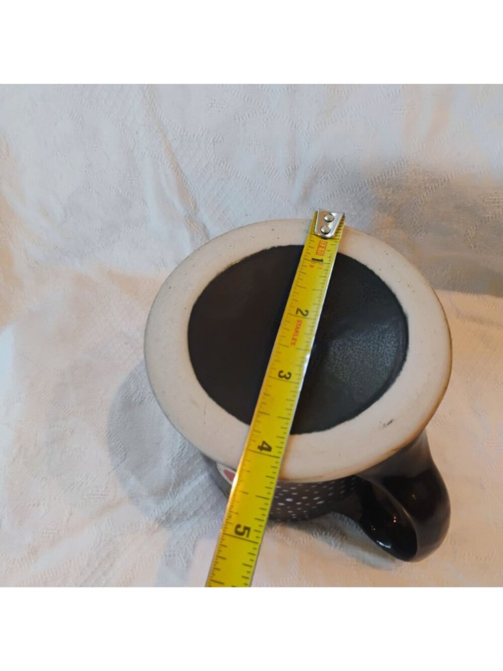 Handmade Black White Red Speckled Geometric Wide Bottom Mug 14 oz Artisan Signed - Picture 9 of 9